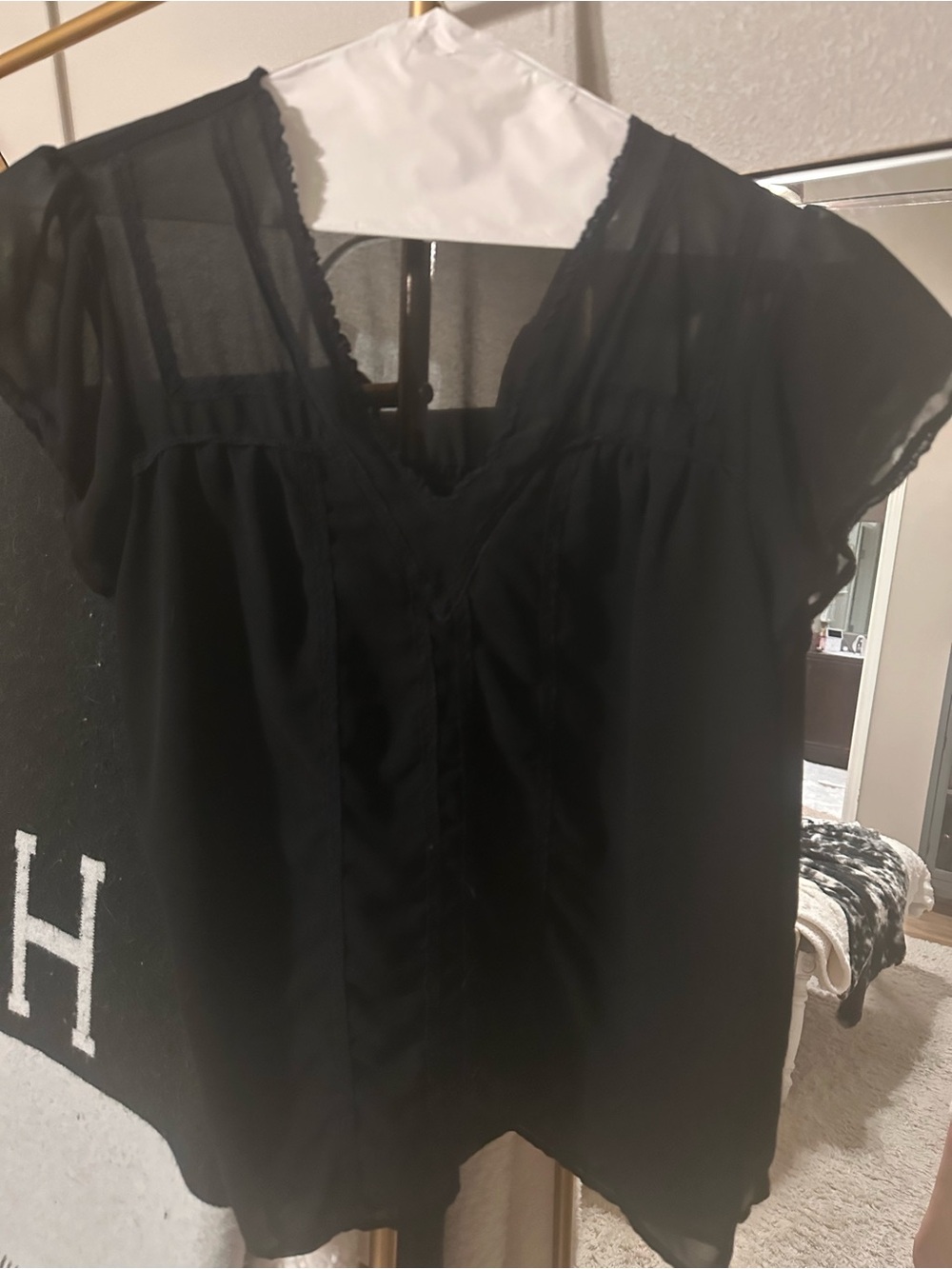 1. State Black V-Neck Cap Sleeve Blouse